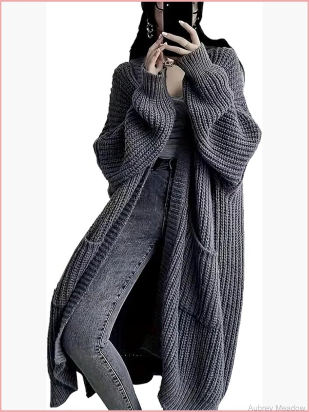 Plus Size Oversized Long Cardigan Chunky Knit Open Front Duster Coat with